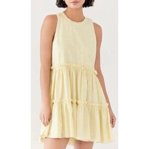CINQ a SEPT sz Medium 100% Cotton Tiered Mini Dress Yellow Ruffle Sleeveless